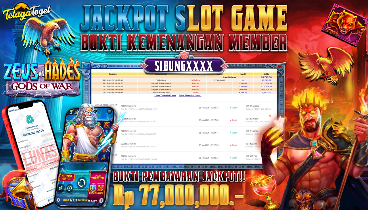TELAGATOGEL JACKPOT SLOT ZEUS VS HADES - GODS OF WAR Rp 77,000,000,- LUNAS