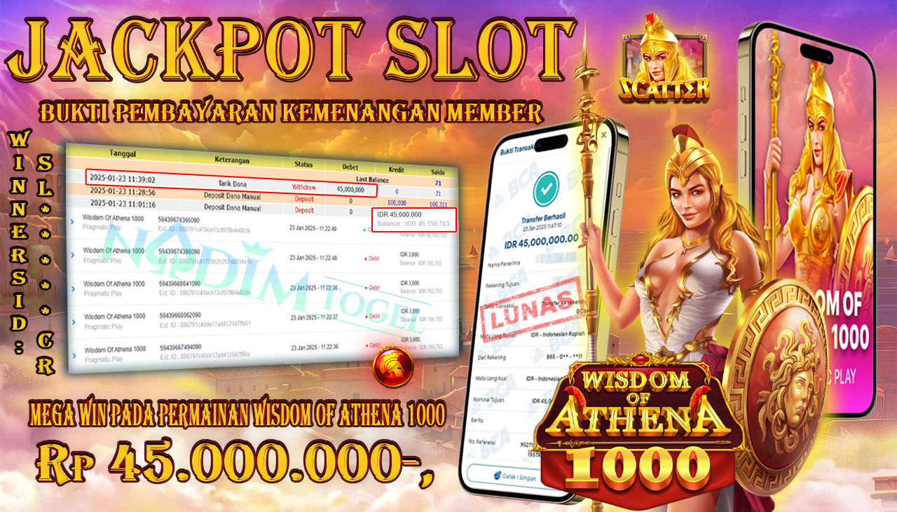 NADIMTOGEL JACKPOT SLOT WISDOM OF ATHENA 1000 Rp 45,000,000,- LUNAS