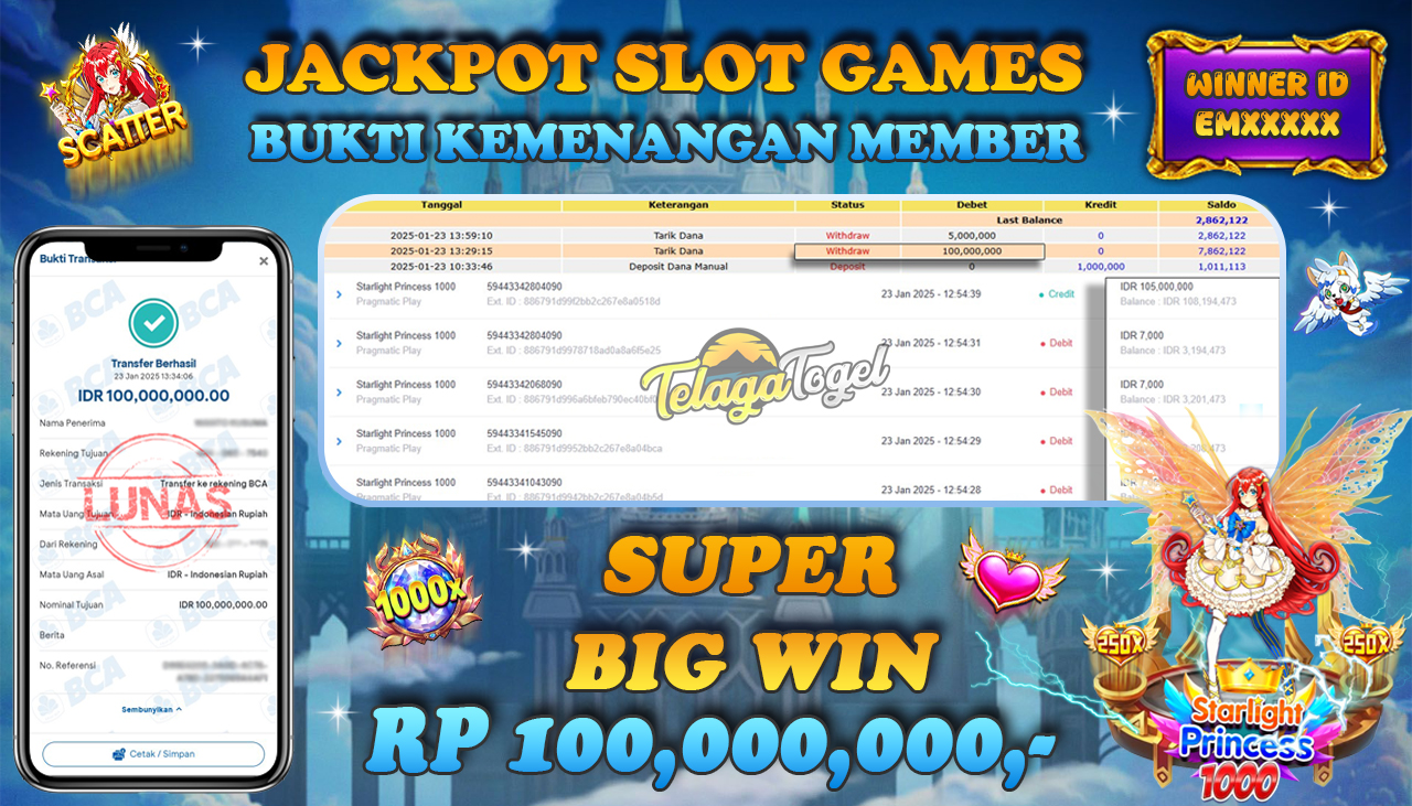 TELAGATOGEL JACKPOT SLOT STARLIGHT PRINCESS 1000 Rp 100,000,000,- LUNAS