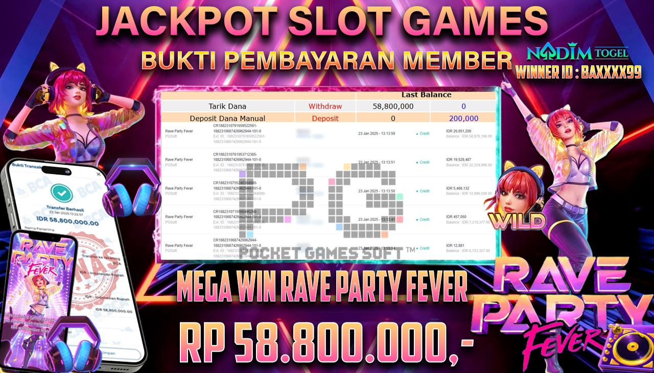NADIMTOGEL JACKPOT SLOT RAVE PARTY FEVER Rp.58.800.000,- LUNAS