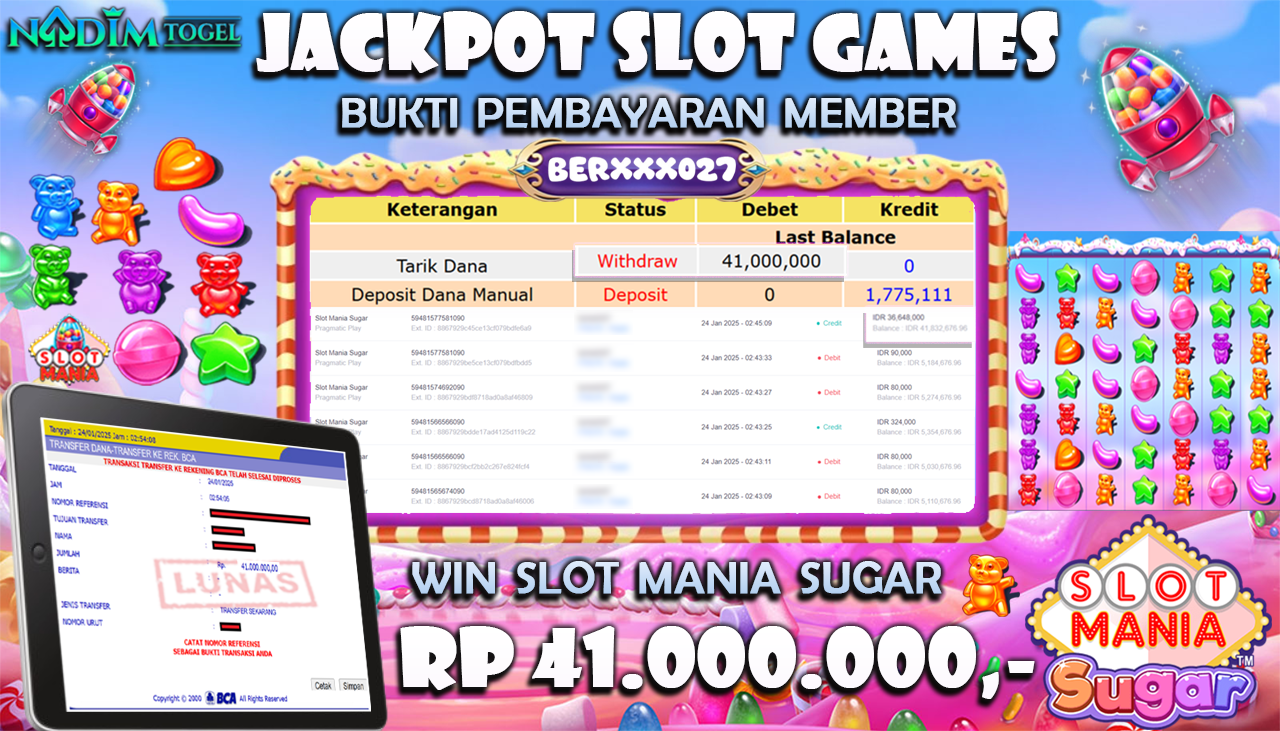NADIMTOGEL JACKPOT SLOT MANIA SUGAR Rp 41,000,000,- LUNAS