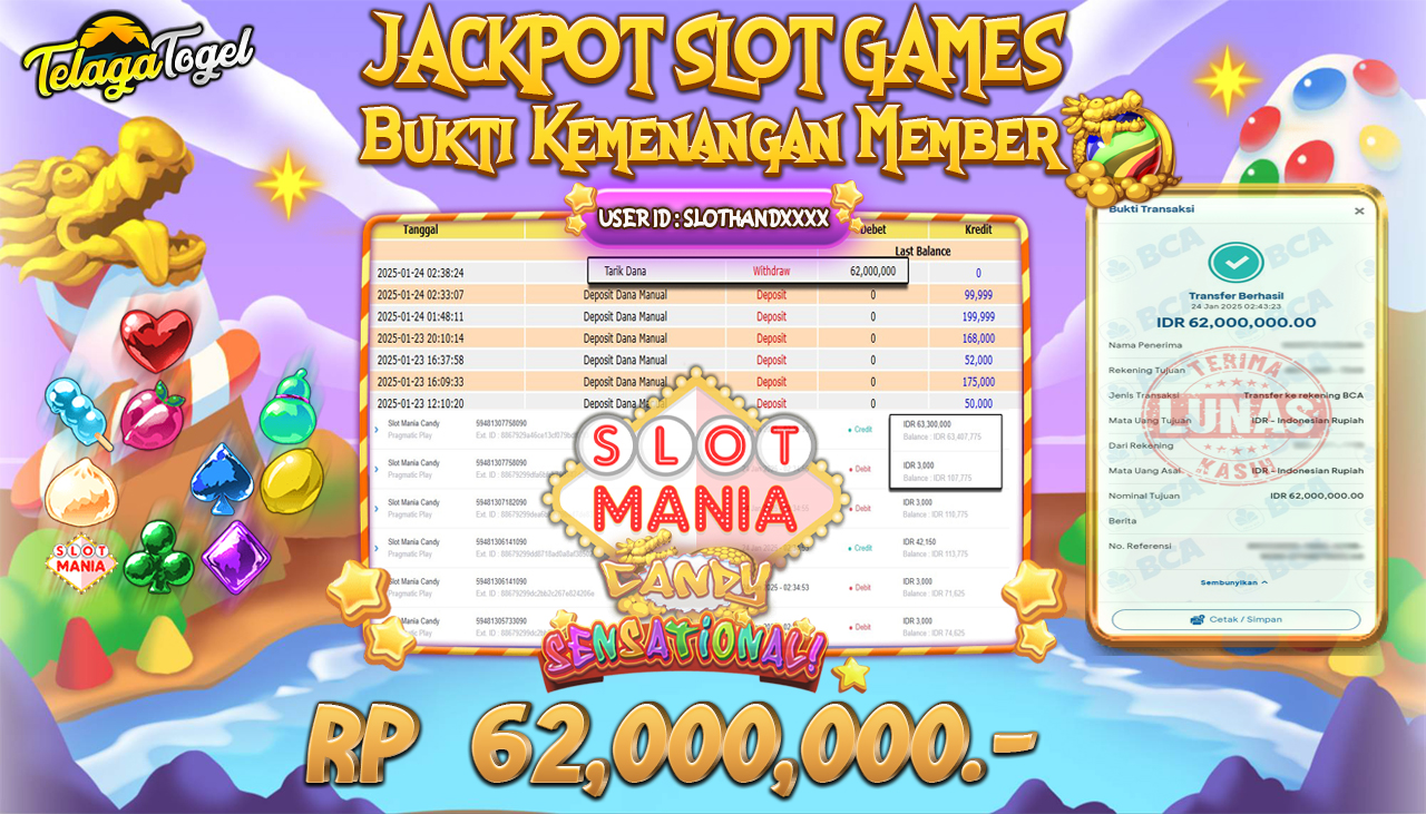 TELAGATOGEL JACKPOT SLOT MANIA CANDY Rp 62,000,000,- LUNAS
