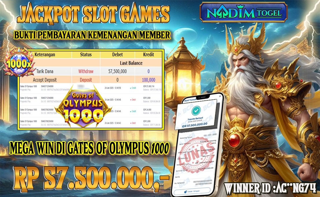 NADIMTOGEL JACKPOT SLOT GATES OF OLYMPUS 1000 Rp 57,500,000,- LUNAS