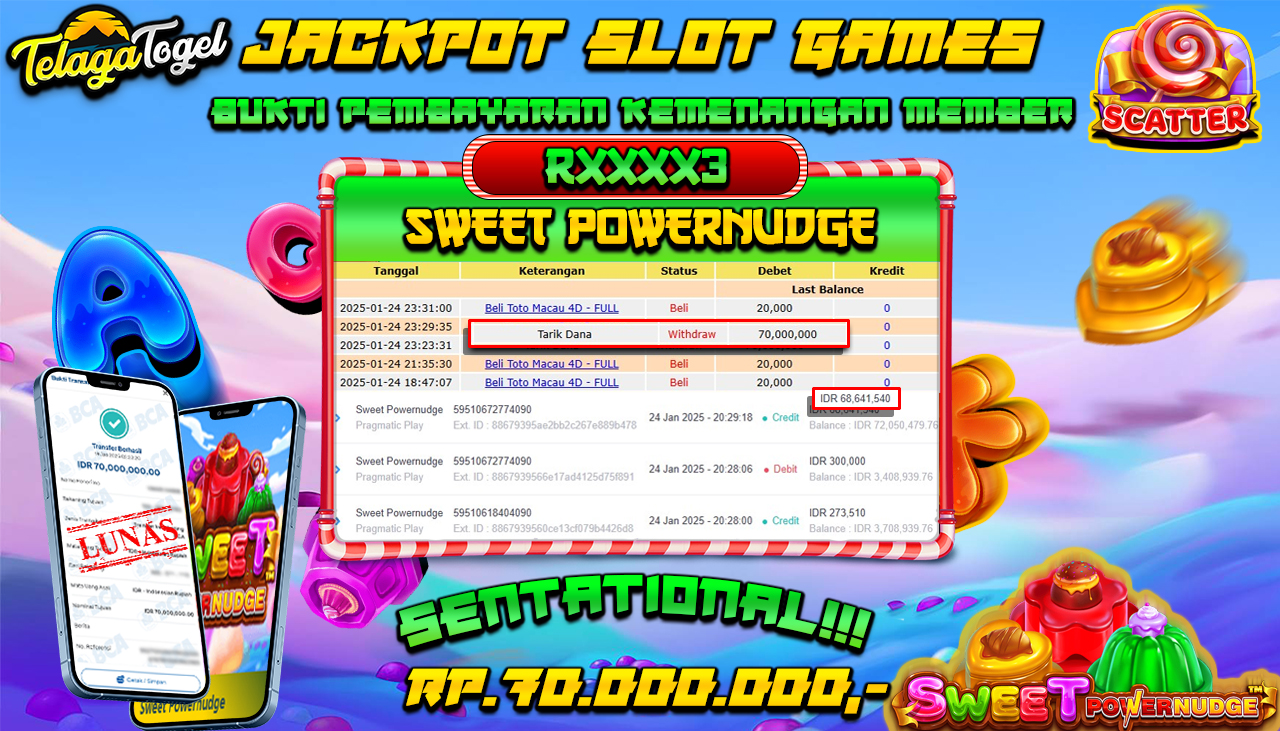 TELAGATOGEL JACKPOT SLOT SWEET POWERNUDGE Rp 70,000,000,- LUNAS