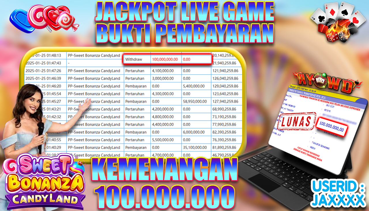 AYOWD JACKPOT LIVE GAMES PP-SWEET BONANZA CANDY LAND Rp 100,000,000 LUNAS