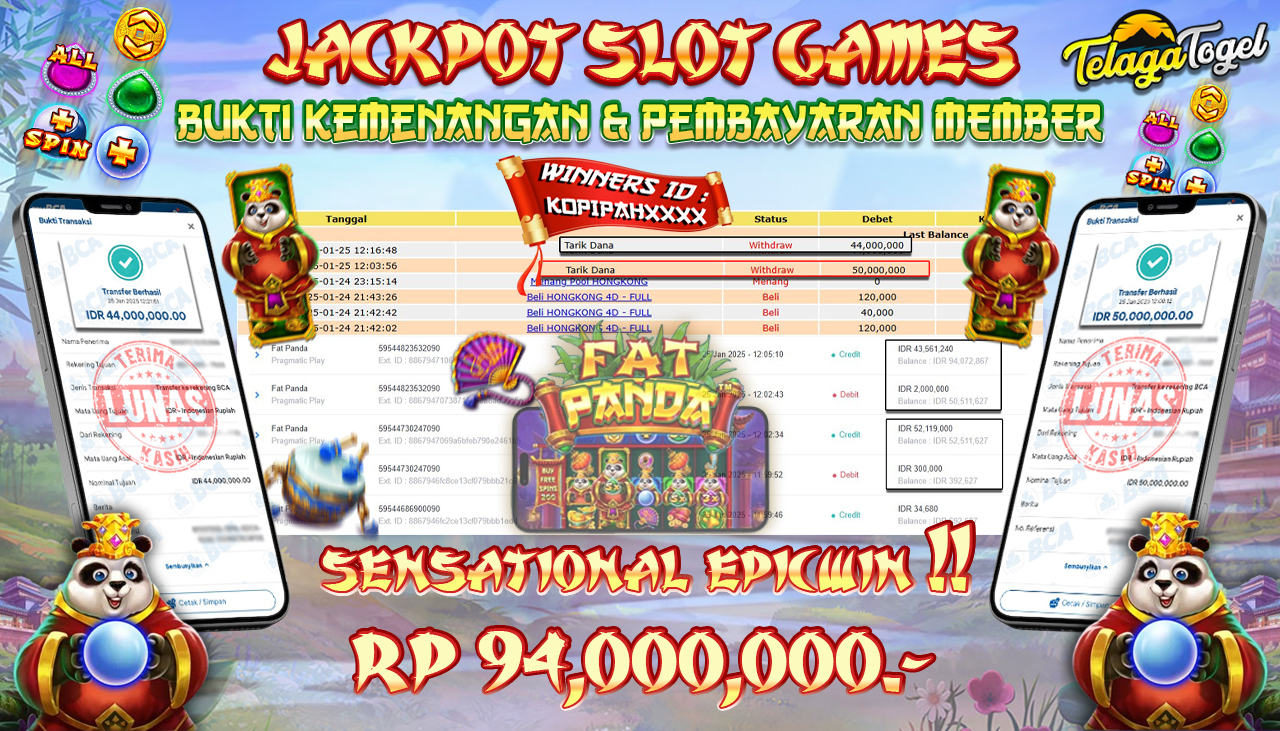 TELAGATOGEL JACKPOT SLOT FAT PANDA Rp 94,000,000,- LUNAS