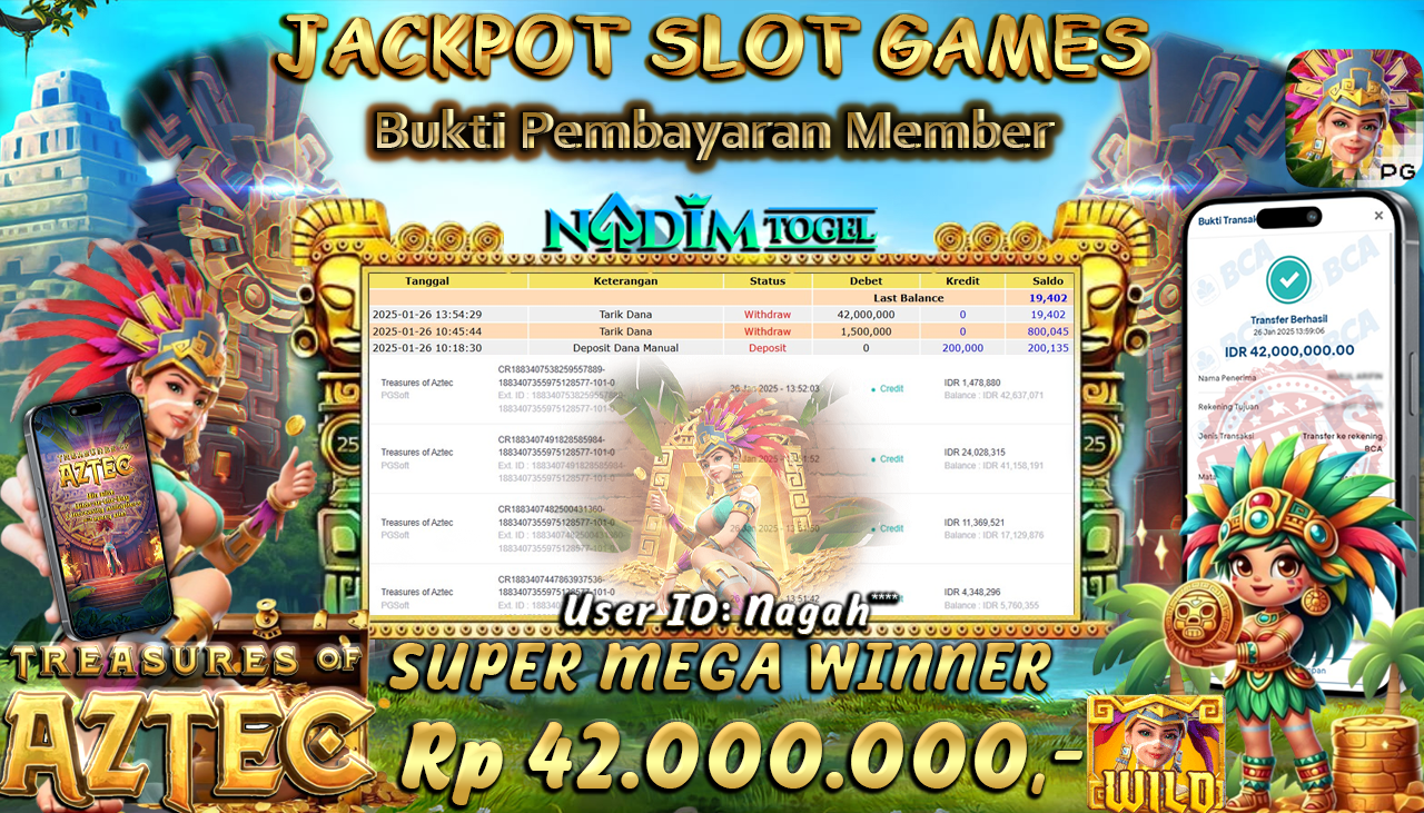 NADIMTOGEL JACKPOT SLOT TREASURES OF AZTEC Rp 42,000,000,- LUNAS