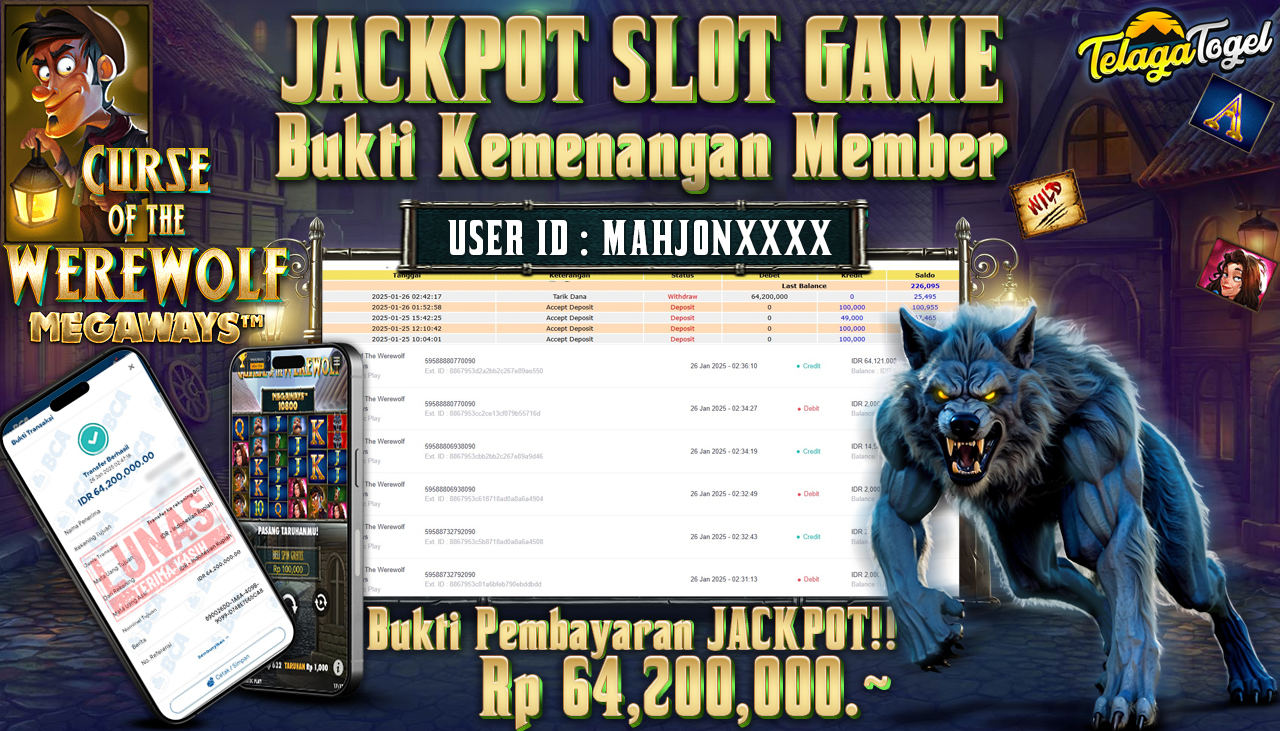 TELAGATOGEL JACKPOT SLOT CURSE OF THE WEREWOLF Rp 64,200,000,- LUNAS