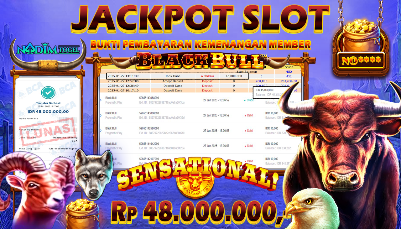 NADIMTOGEL JACKPOT SLOT BLACK BULL Rp 48,000,000,- LUNAS