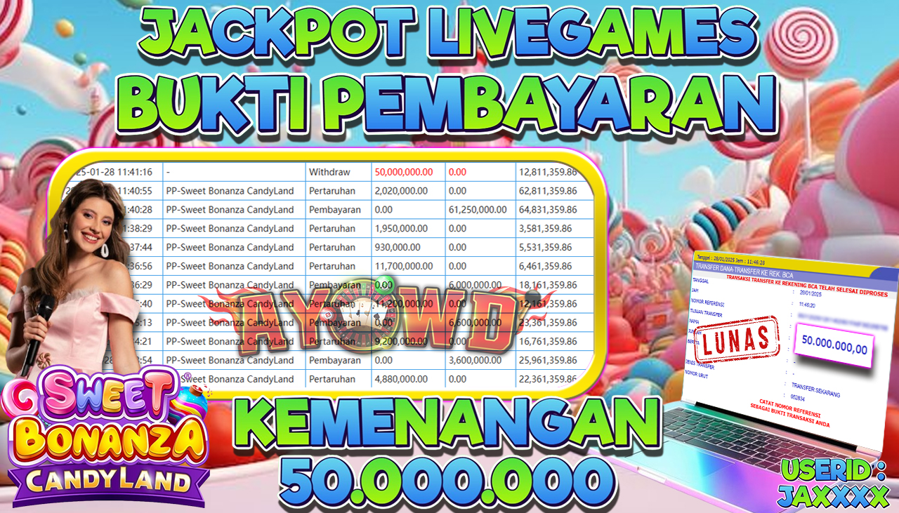 AYOWD JACKPOT LIVE GAMES PP-SWEET BONANZA CANDYLAND Rp 50,000,000 LUNAS