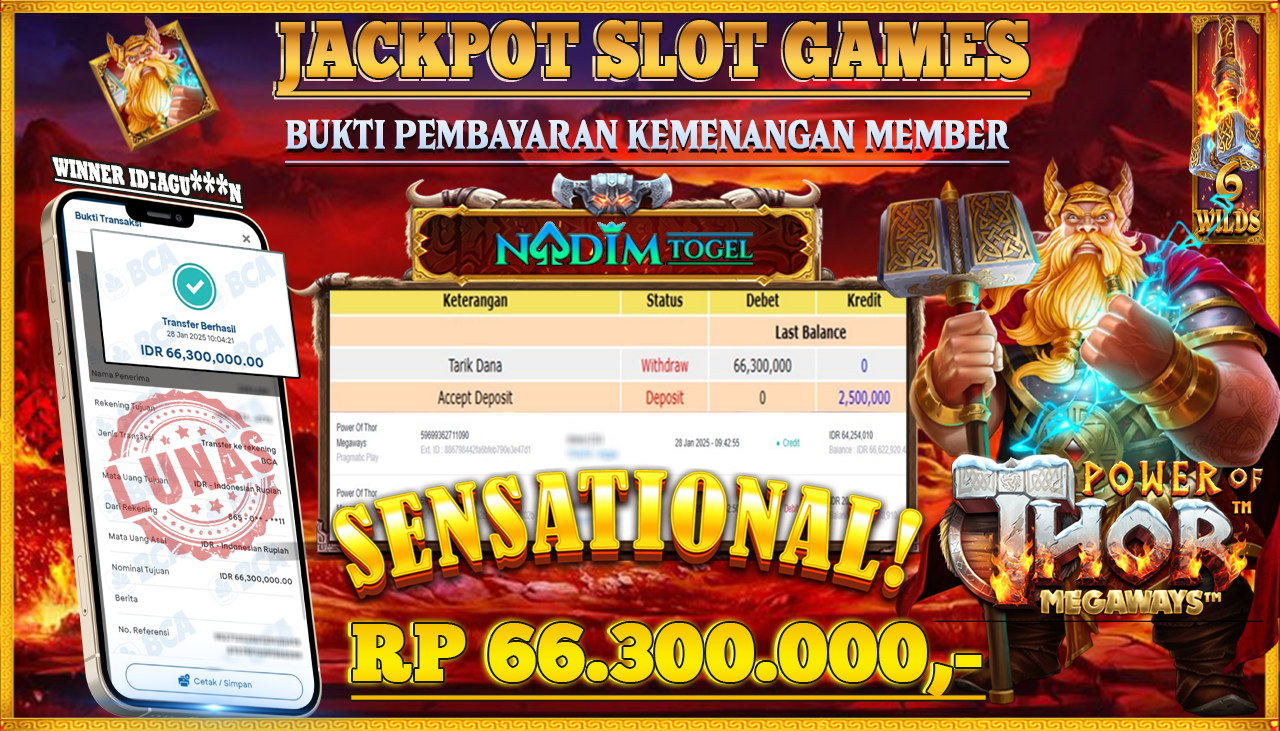 NADIMTOGEL JACKPOT SLOT POWER OF THOR MEGAWAYS Rp.66,300,000,- LUNAS
