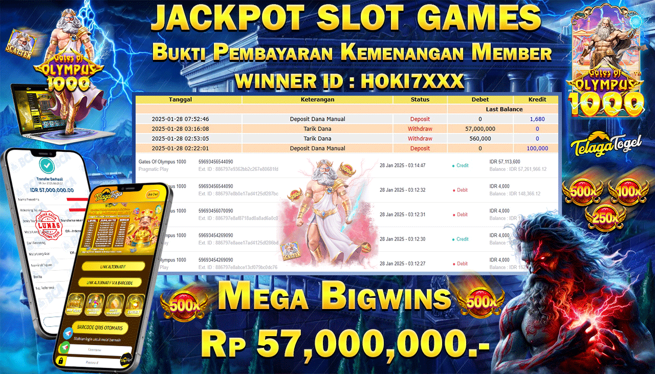 TELAGATOGEL JACKPOT SLOT GATES OF OLYMPUS 1000 Rp 57,000,000,- LUNAS
