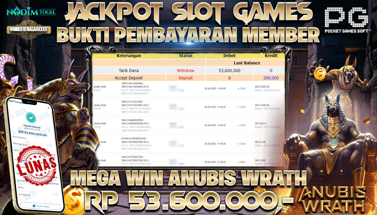 NADIMTOGEL JACKPOT SLOT ANUBIS WRATH Rp.53,600,000,- LUNAS