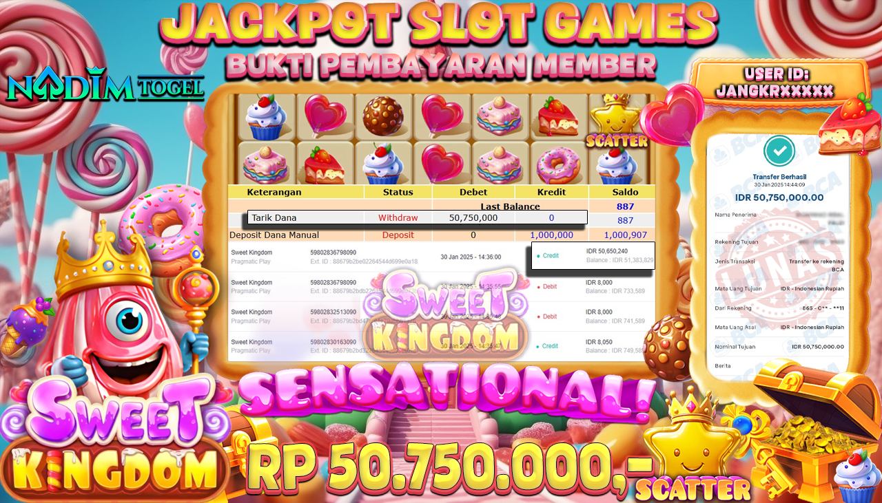 NADIMTOGEL JACKPOT SLOT SWEET KINGDOM Rp 50,750,000,- LUNAS