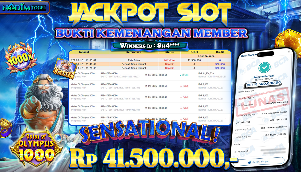 NADIMTOGEL JACKPOT SLOT GATES OF OLYMPUS 1000 Rp 41.500.000,- LUNAS