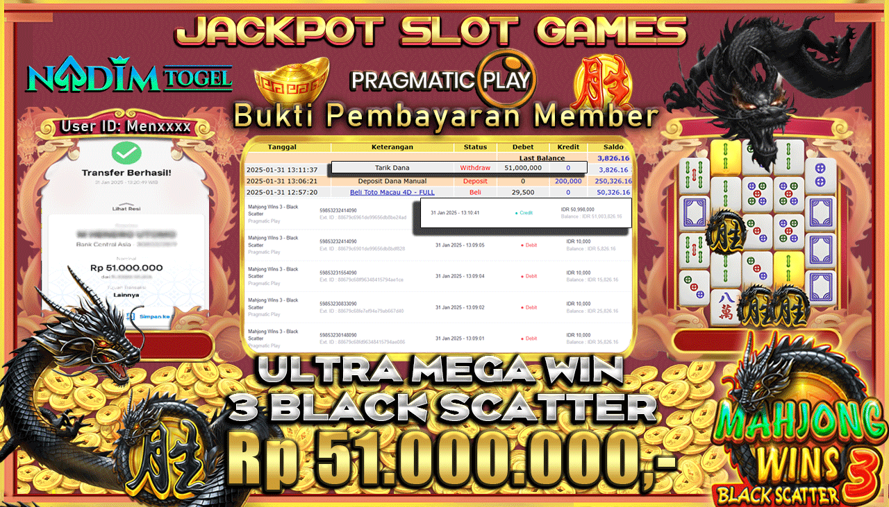 NADIMTOGEL JACKPOT SLOT MAHJONG WINS-3 BLACK SCATTER  Rp 51.000.000,- LUNAS