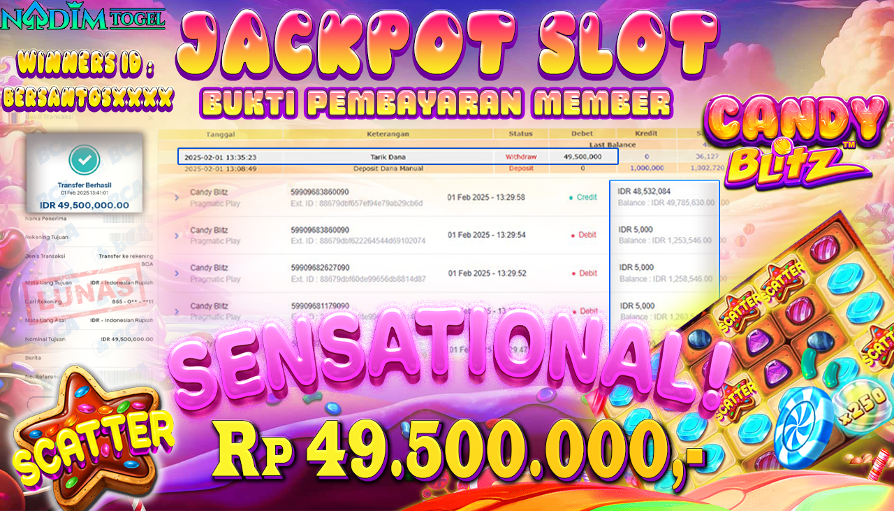 NADIMTOGEL JACKPOT SLOT CANDY BLITZ Rp 49,500,000,- LUNAS