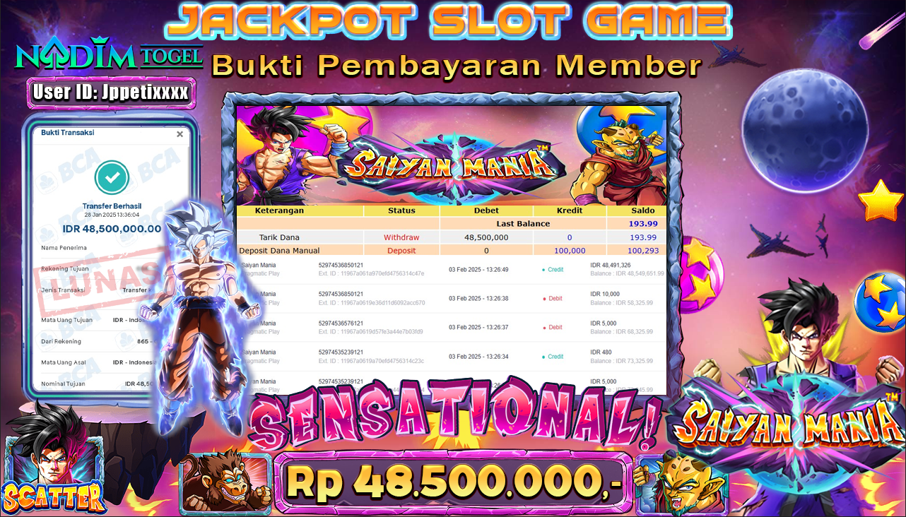 NADIMTOGEL JACKPOT SLOT SAIYAN MANIA Rp 48,500,000,- LUNAS