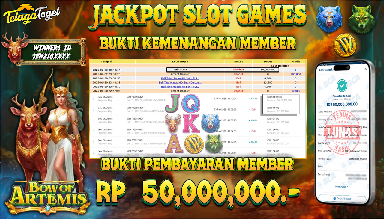 TELAGATOGEL JACKPOT SLOT BOW OF ARTEMIS Rp 50,000,000,- LUNAS