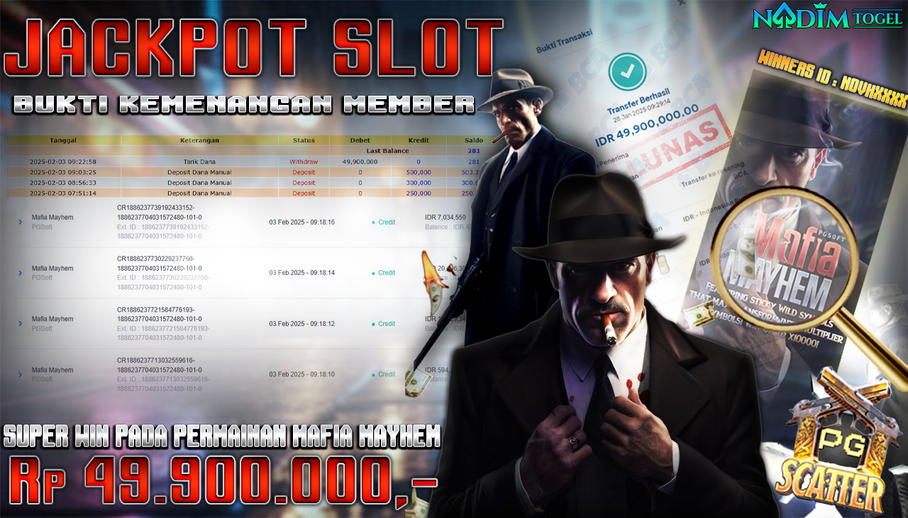 NADIMTOGEL JACKPOT SLOT MAFIA MAYHEM Rp 49,900,000,- LUNAS