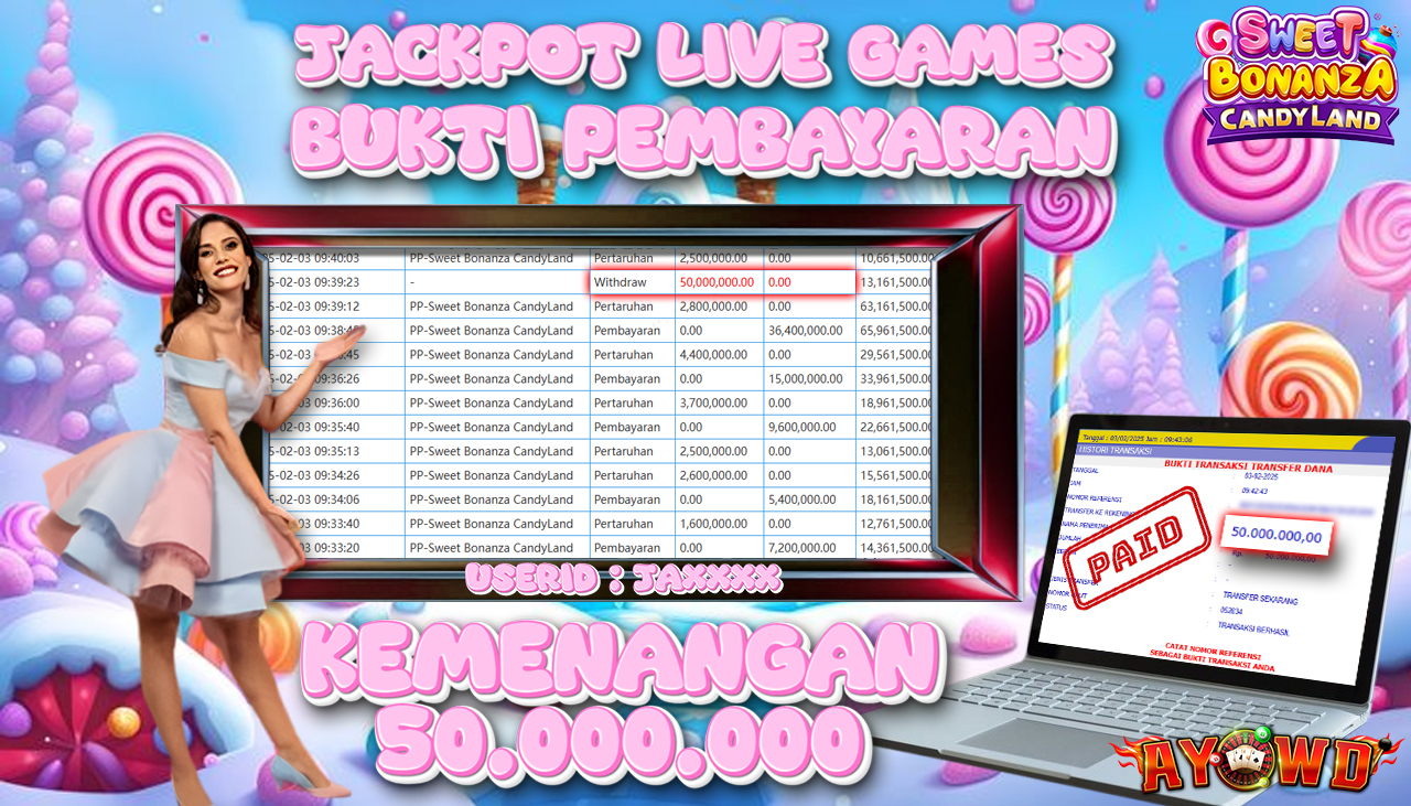 AYOWD JACKPOT LIVE GAMES PP-Sweet Bonanza CandyLand Rp 50,000,000,- LUNAS
