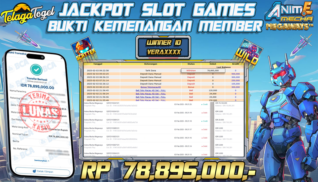 TELAGATOGEL JACKPOT SLOT ANIME MECHA MEGAWAYS Rp 78,895,000,- LUNAS