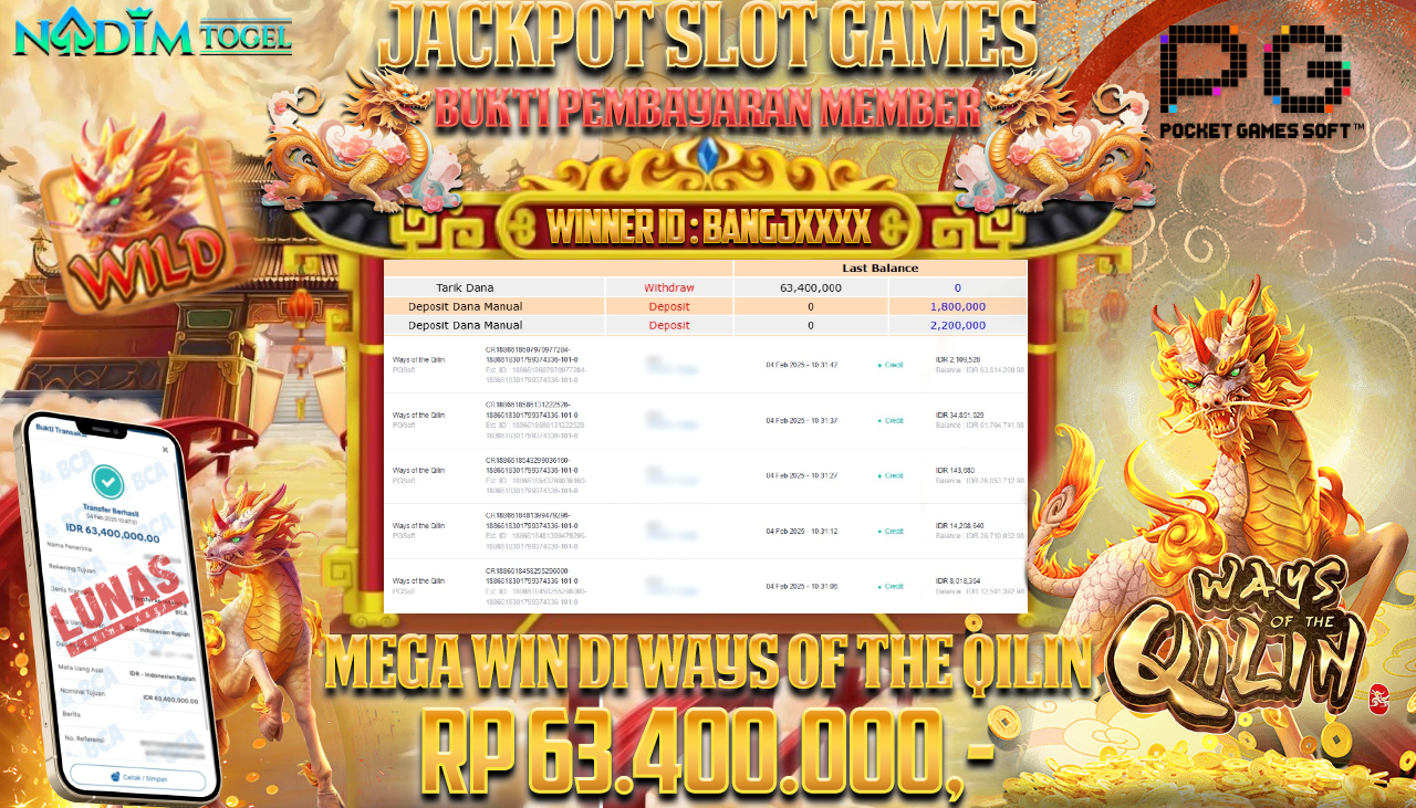 NADIMTOGEL JACKPOT SLOT WAYS OF THE QILIN Rp.63.400.000,- LUNAS