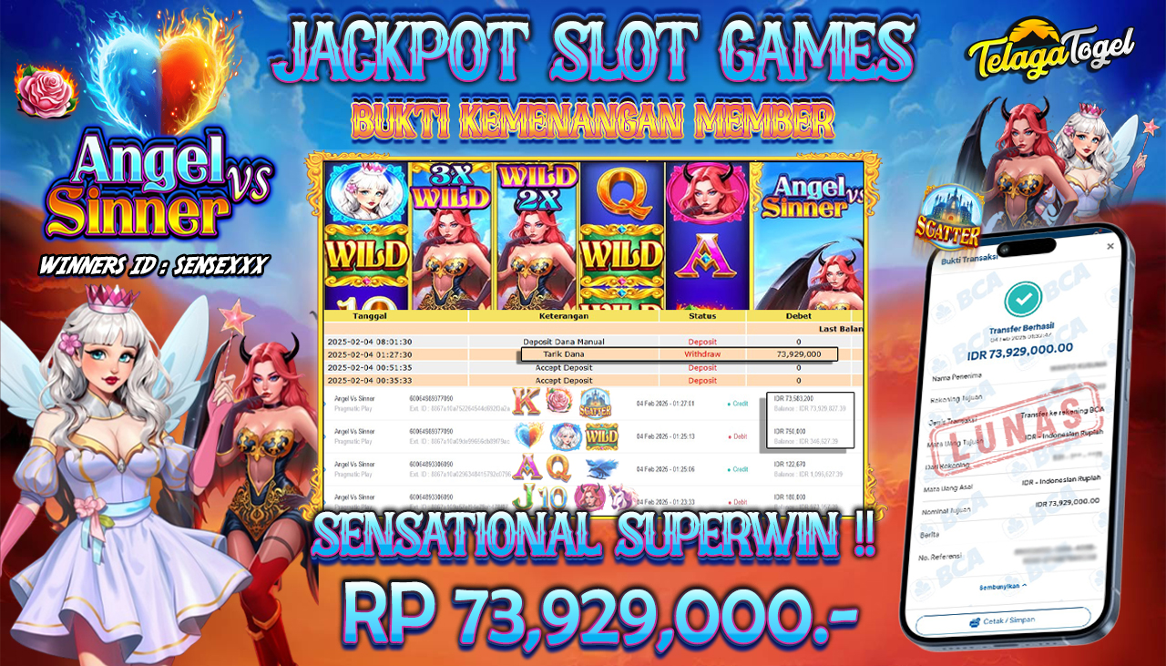 TELAGATOGEL JACKPOT SLOT ANGEL VS SINNER Rp 73,929,000,- LUNAS