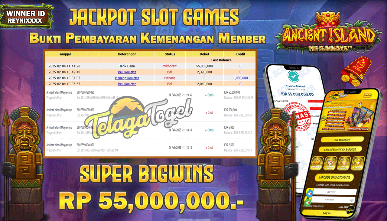 TELAGATOGEL JACKPOT SLOT ANCIENT ISKAND Rp 55,000,000,- LUNAS