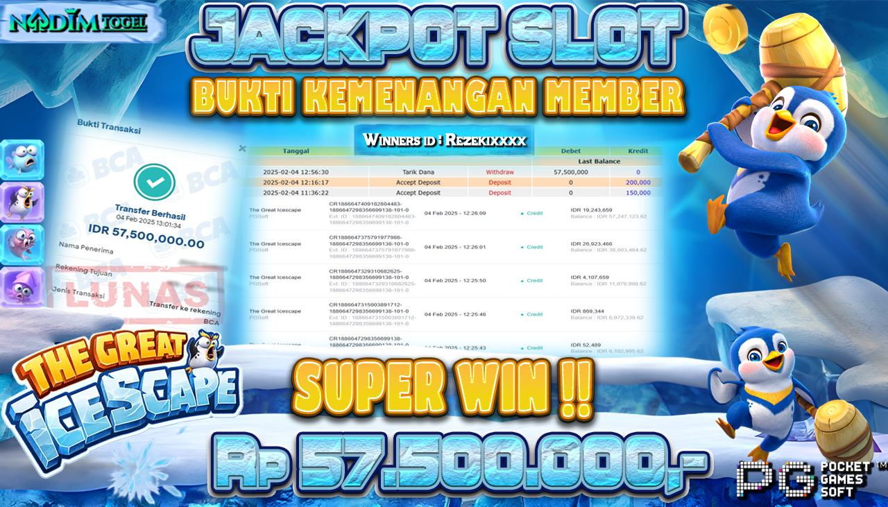 NADIMTOGEL JACKPOT SLOT THE GREAT ICESCAPE Rp 57.500.000,- LUNAS