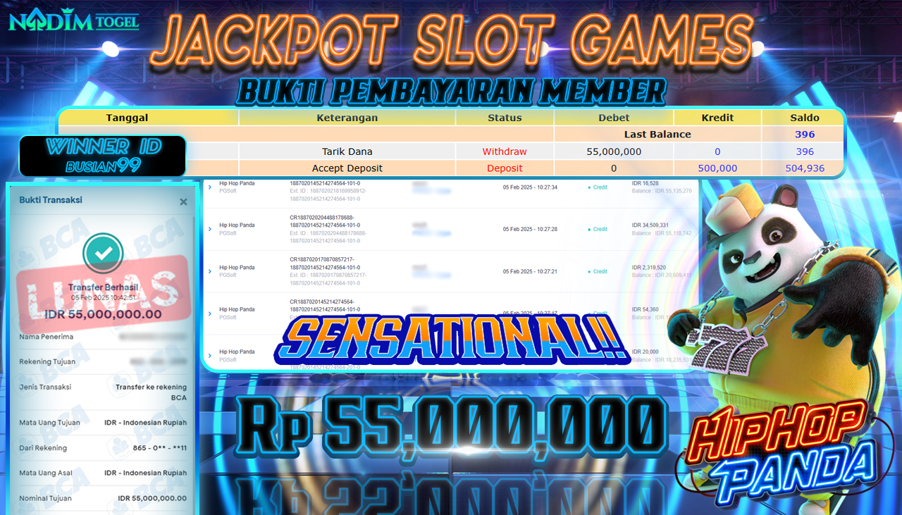 NADIMTOGEL JACKPOT SLOT HIP HOP PANDA Rp 55,000,000,- LUNAS