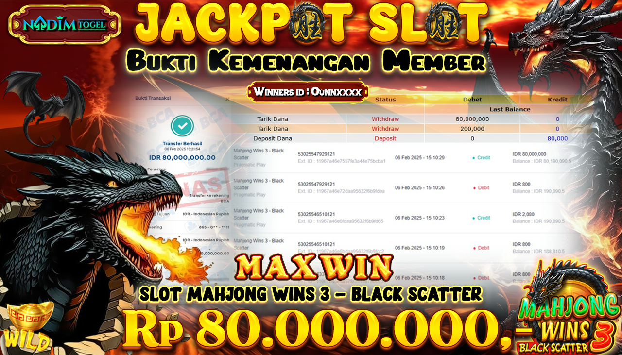 NADIMTOGEL JACKPOT SLOT MAHJONG WINS 3 - BLACK SCATTER Rp 80.000.000,- LUNAS