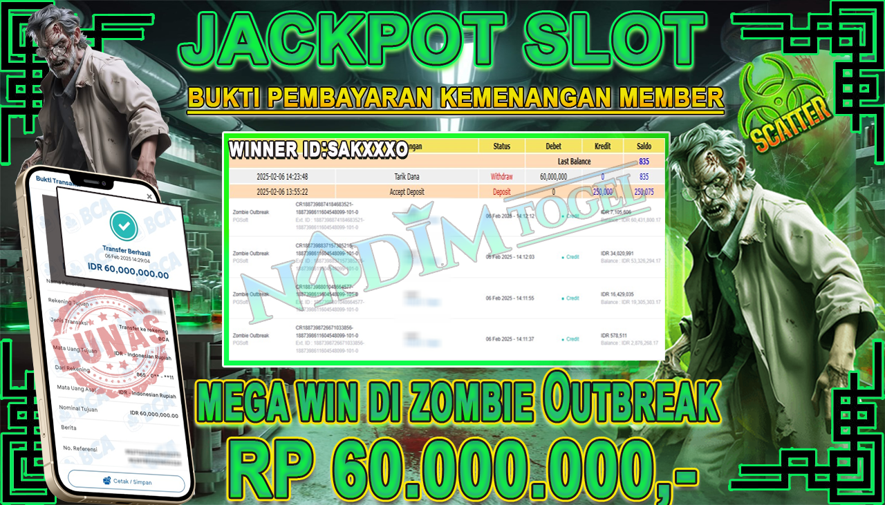 NADIMTOGEL JACKPOT SLOT JOMBIE OUTBREAK Rp 60,000,000,- LUNAS