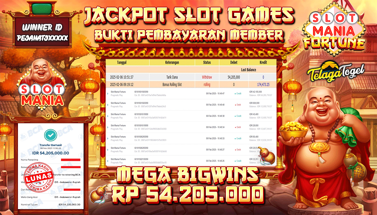 TELAGATOGEL JACKPOT SLOT MANIA FORTUNE Rp 54,205,000,- LUNAS