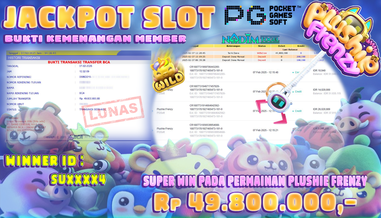 NADIMTOGEL JACKPOT SLOT PLUSHIE FRENZY Rp 49,800,000,- LUNAS