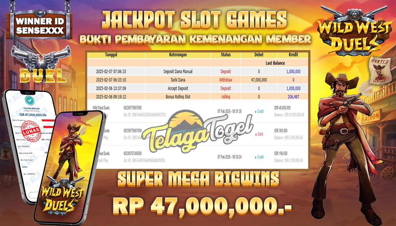 TELAGATOGEL JACKPOT SLOT WILD WEST DUELS GAMES Rp 47,000,000,- LUNAS