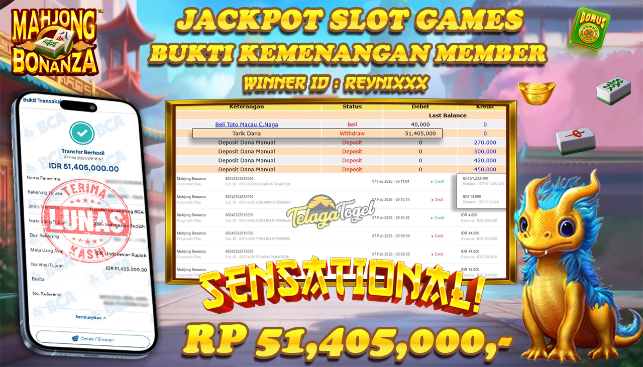 TELAGATOGEL JACKPOT SLOT MAHJONG BONANZA Rp 51,405,000,- LUNAS