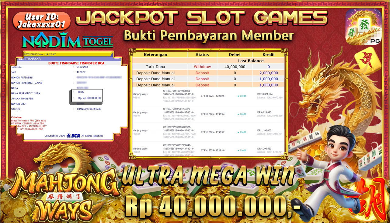 NADIMTOGEL JACKPOT SLOT MAHJONG WAYS Rp 40.000.000,- LUNAS