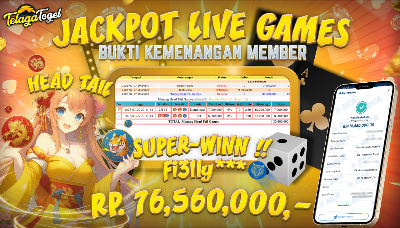 TELAGATOGEL JACKPOT LIVE GAMES - HEAD TAIL GAMES Rp 76,560,000,- LUNAS
