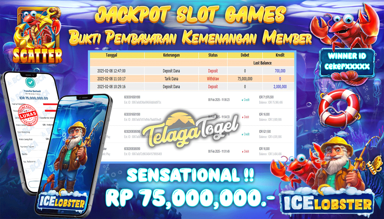 TELAGATOGEL JACKPOT SLOT ICE LOBSTER Rp 75,000,000,- LUNAS