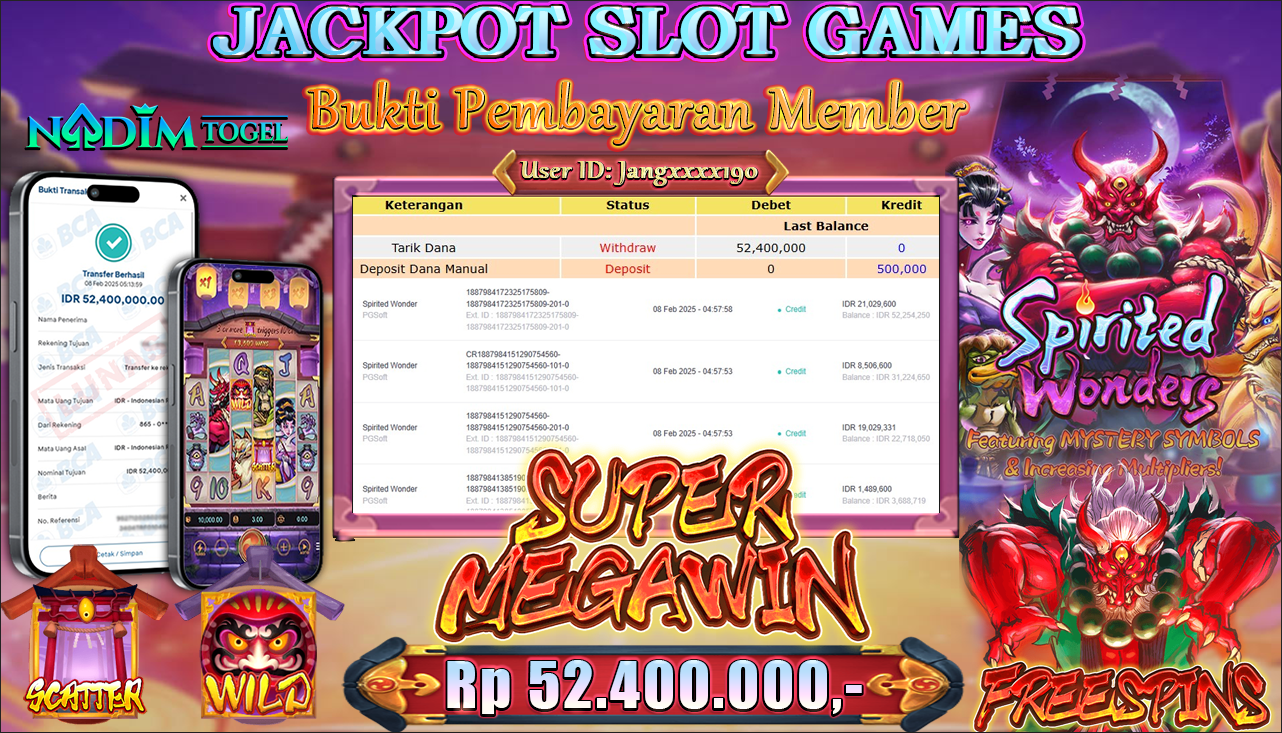 NADIMTOGEL JACKPOT SLOT SPIRITED WONDERS Rp 52.400.000,- LUNAS