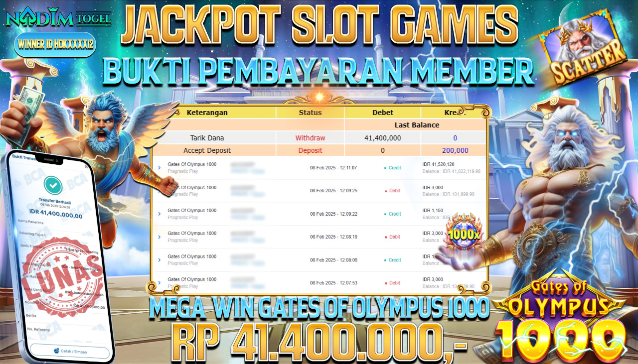 NADIMTOGEL JACKPOT SLOT GATES OF OLYMPUS 1000 Rp.41.400.000,- LUNAS