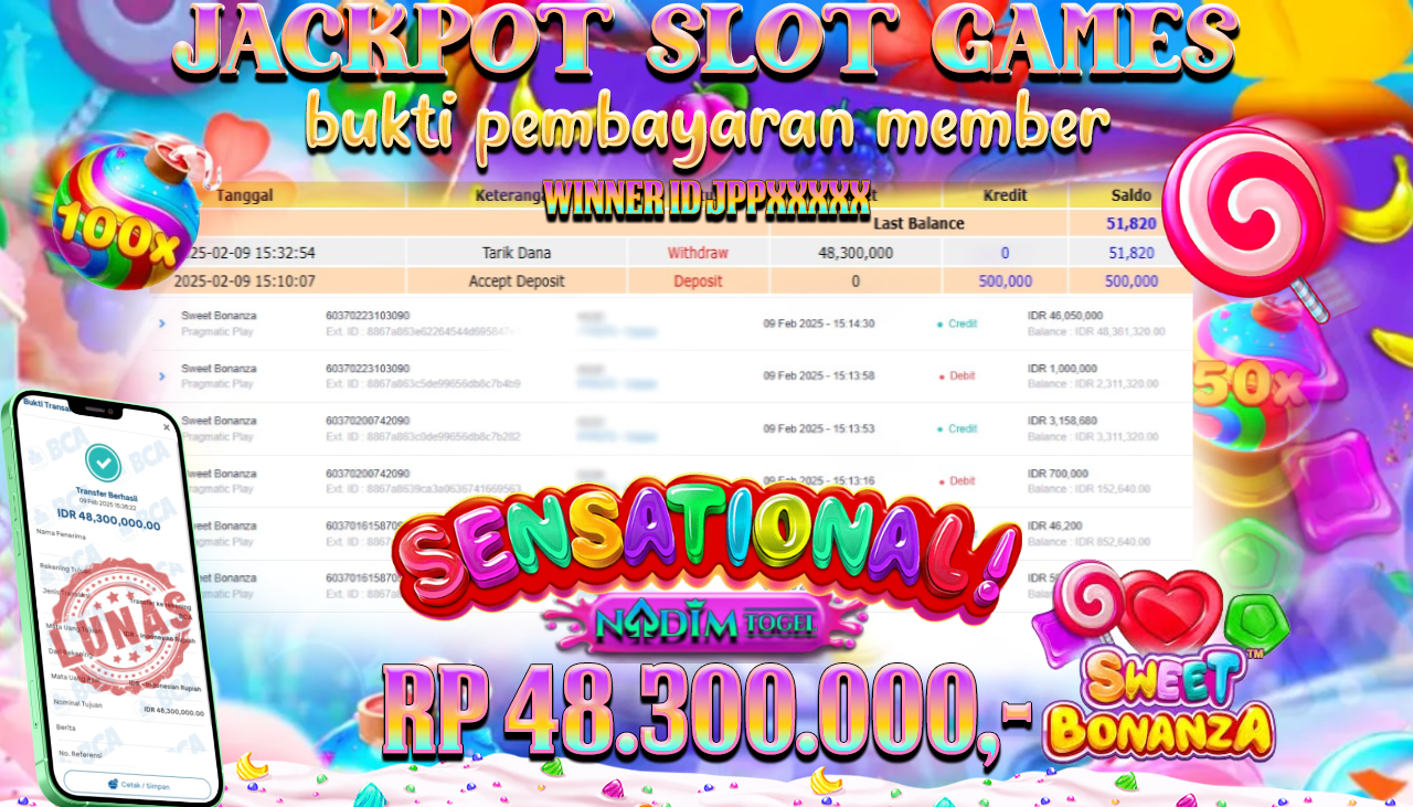 NADIMTOGEL JACKPOT SLOT SWEET BONANZA Rp.48.300.000,- LUNAS