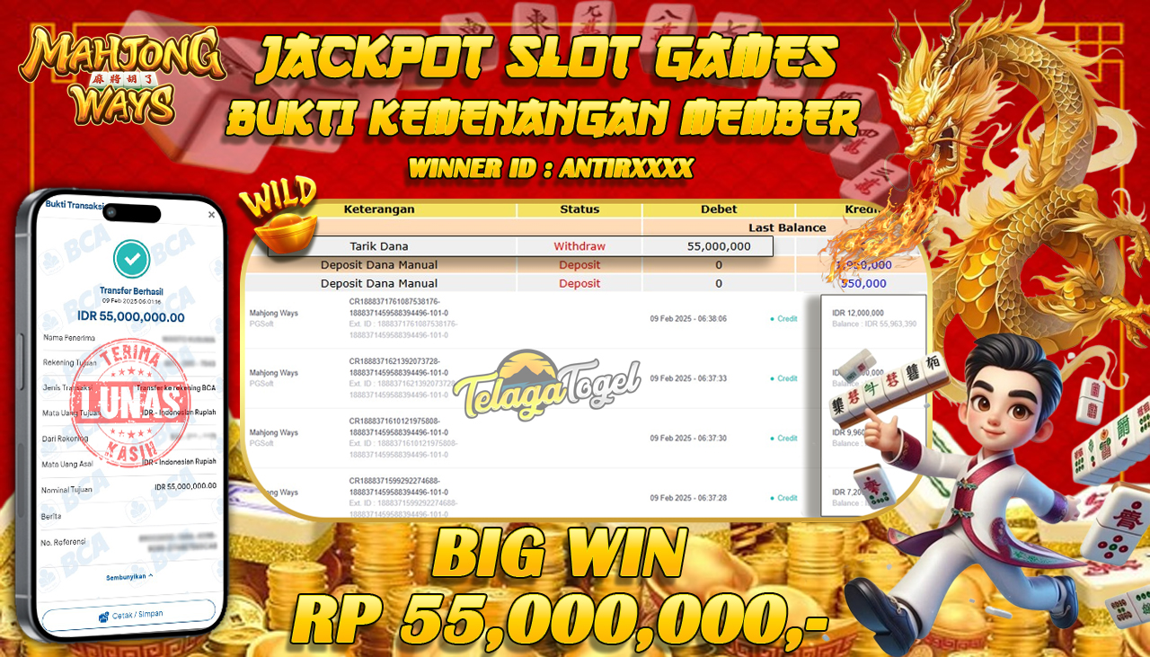 TELAGATOGEL JACKPOT SLOT MAHJONG WAYS Rp 55,000,000 ,- LUNAS