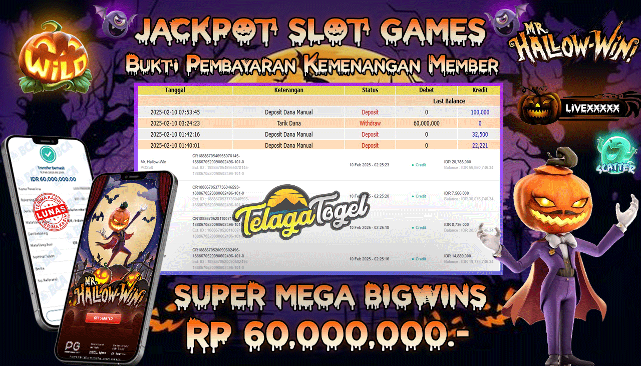 TELAGATOGEL JACKPOT SLOT HALLOW WIN Rp 60,000,000 ,- LUNAS