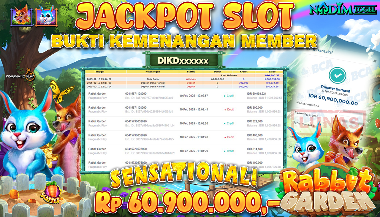 NADIMTOGEL JACKPOT SLOT RABBIT GARDEN Rp 60.900.000,- LUNAS