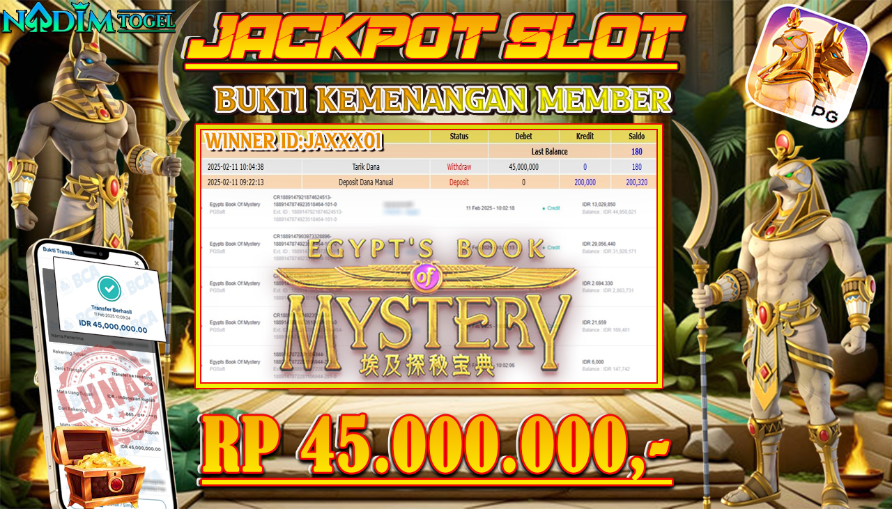 NADIMTOGEL JACKPOT SLOT EGYPTS BOOK OF MYSTERY Rp 45.000.000,- LUNAS