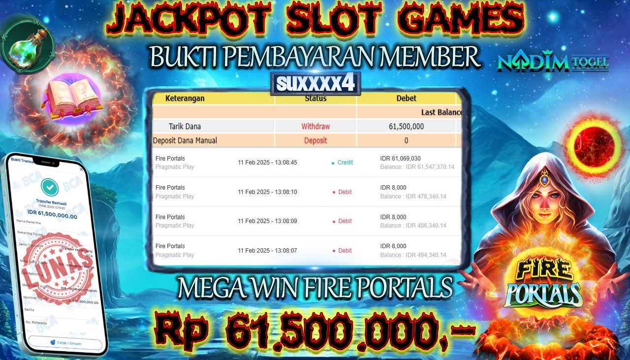 NADIMTOGEL JACKPOT SLOT FIRE PORTALS Rp.61.500.000,- LUNAS