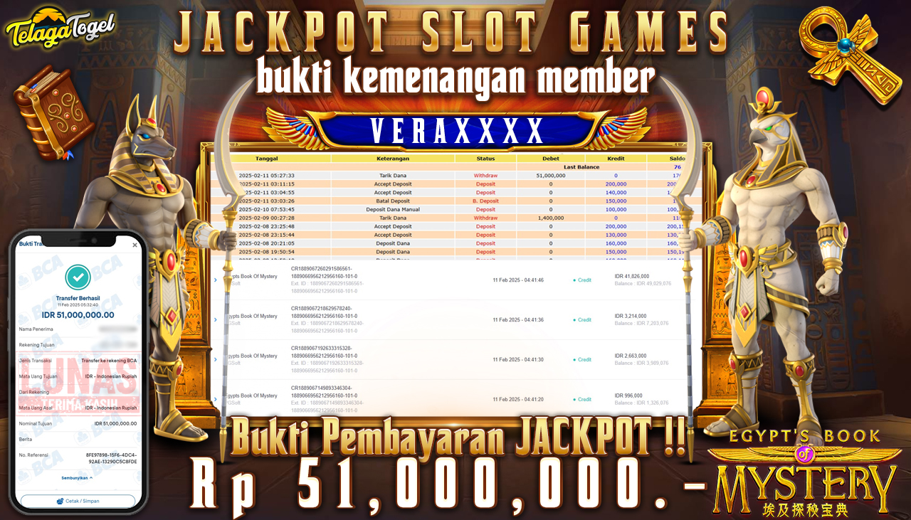 TELAGATOGEL JACKPOT SLOT EGYPT'S BOOK OF MYSTERY Rp 51,000,000 ,- LUNAS