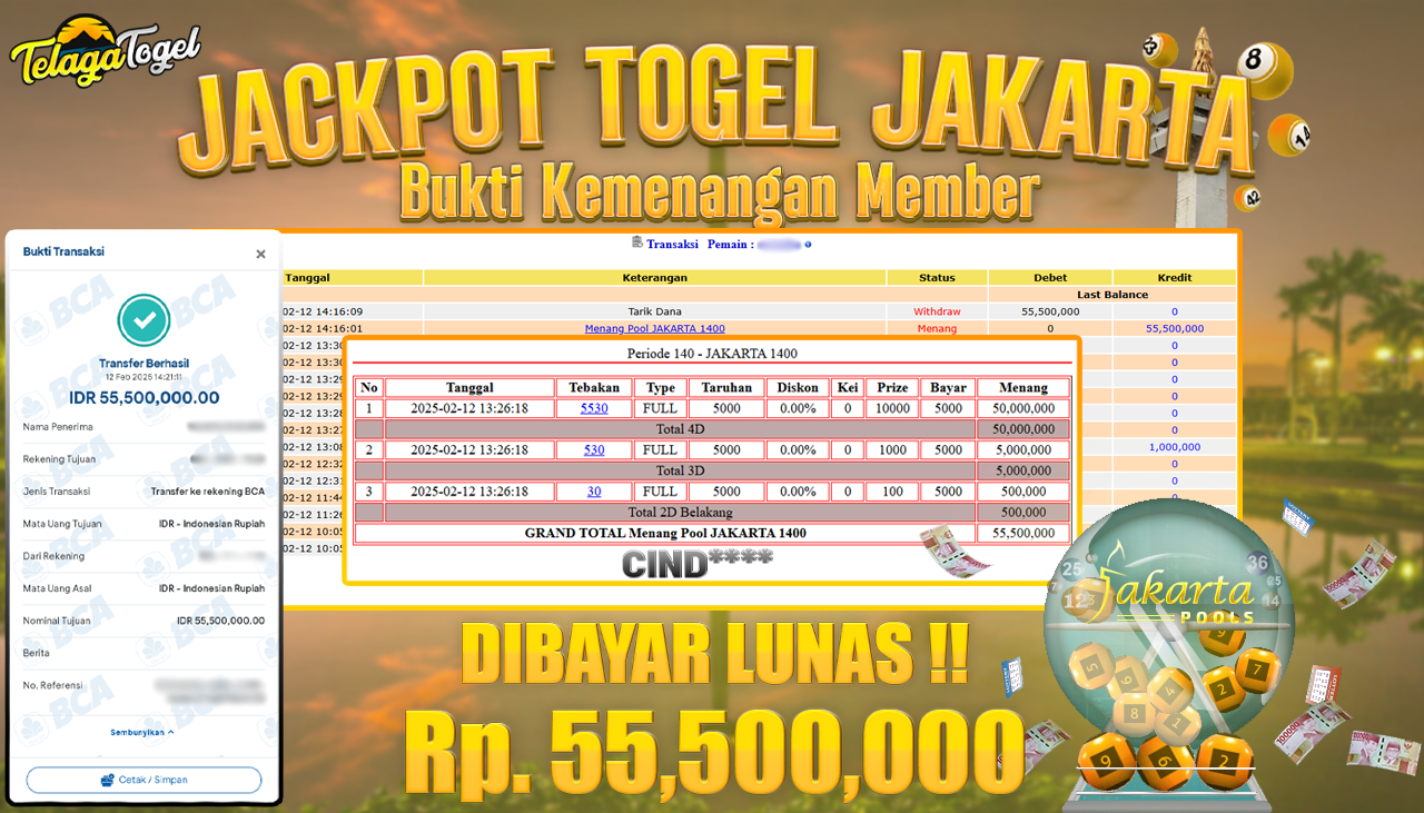 TELAGATOGEL JACKPOT TOGEL JAKARTA 1440 Rp 55,500,000 ,- LUNAS